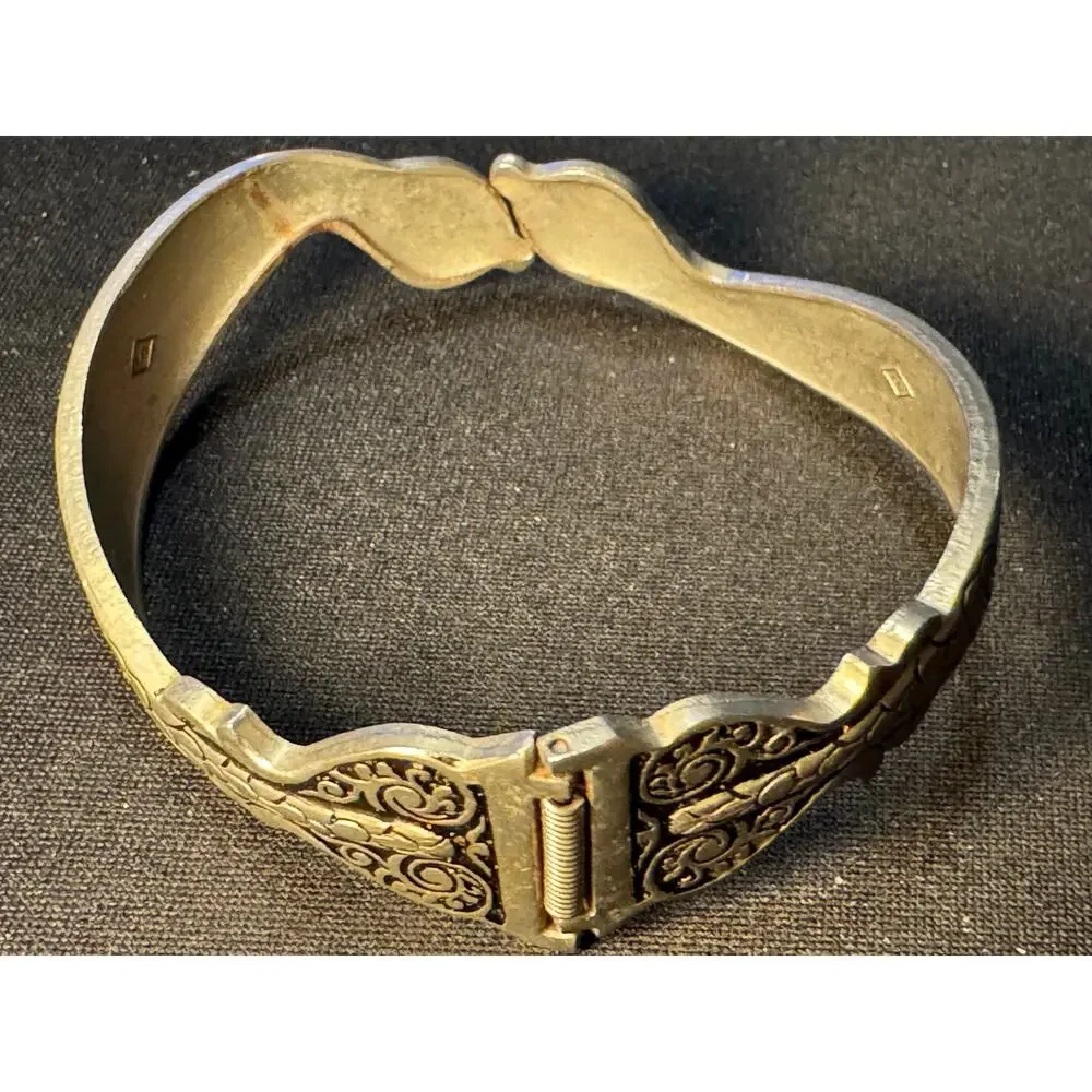 Silver Tone Hinged Snake Bracelet Etched Vintage 7in